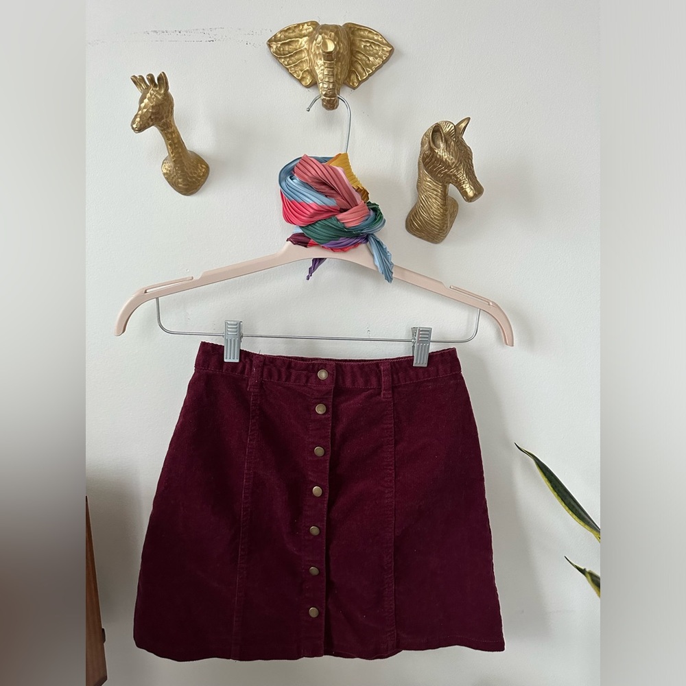 Burgundy Cord Mini Skirt